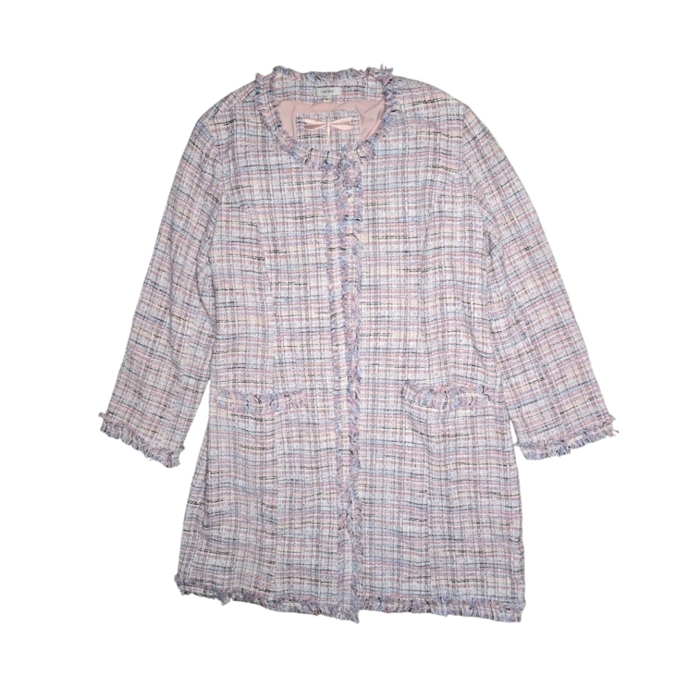 Tyler Boe Pink And Blue Tweed Jacket Collarless Coat Size M